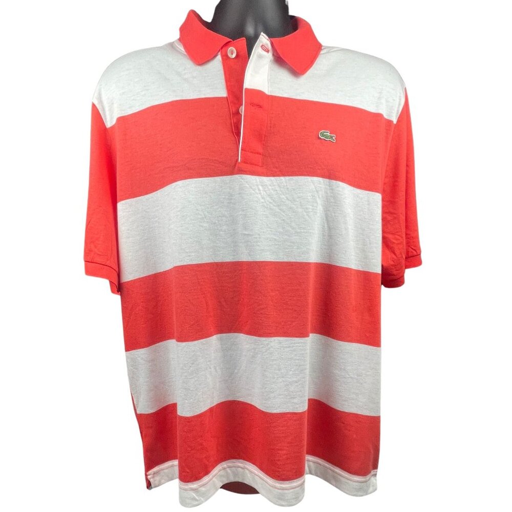 Lacoste Men's Red & White Striped Polo Shirt Size 7 XL 100% New With Tags